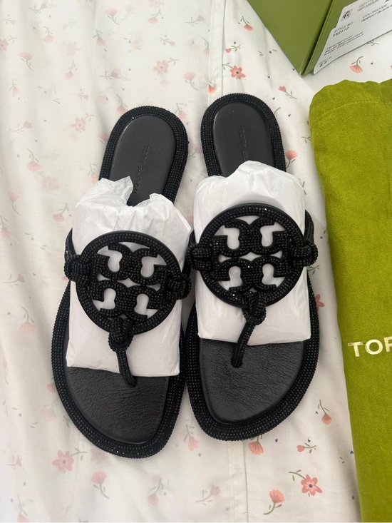 Tory Burch Shoes - Tory Burch Black Braided Logo Thong Sandals